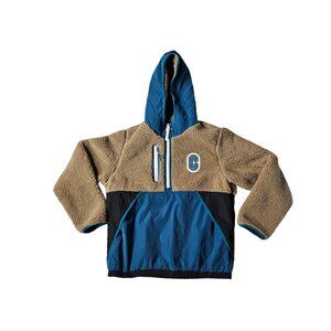 Coach Anorak Fleece Jacket Mens Size Medium Tan/Blue Water-Resistant 6601